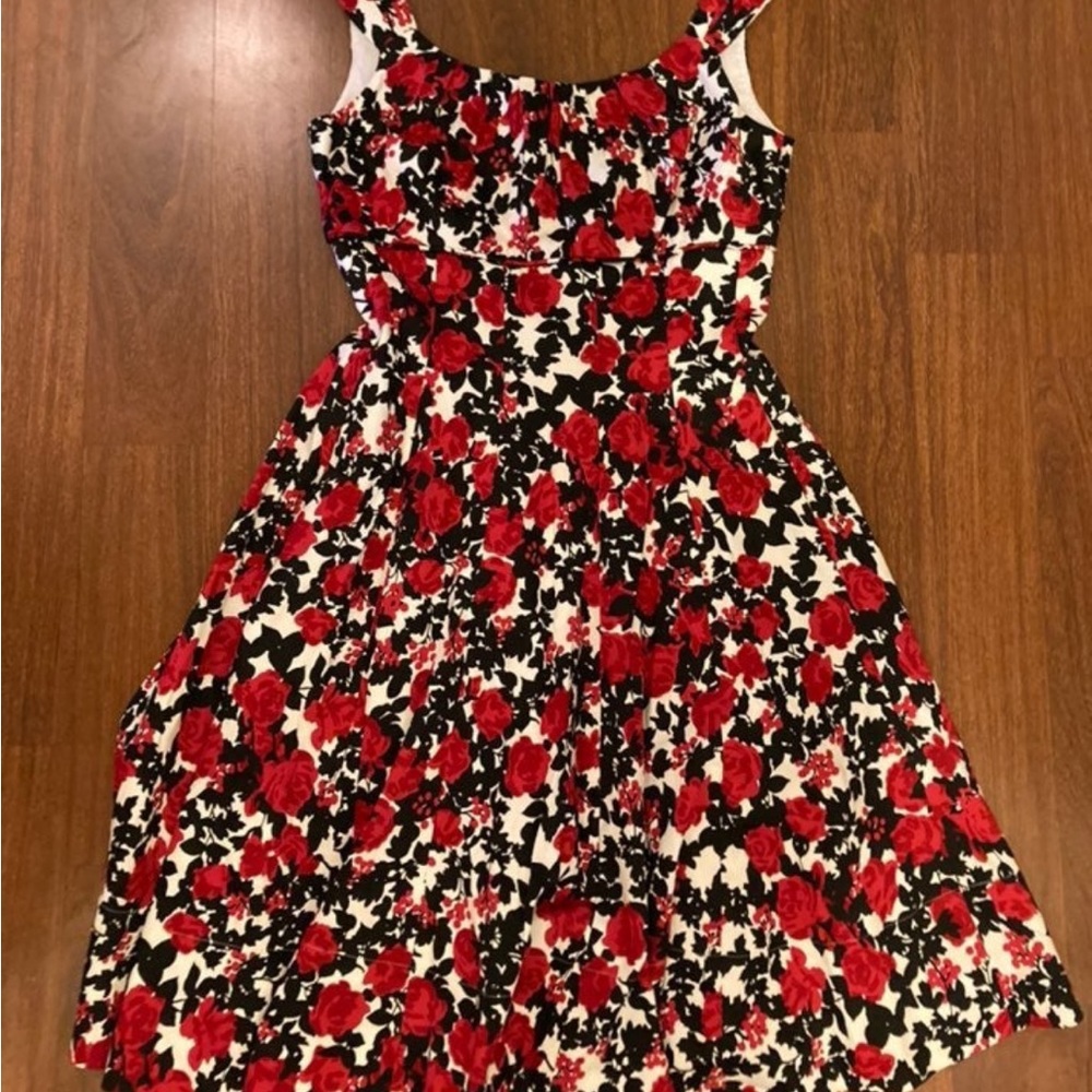 White House Black Market Red Floral A line Dress